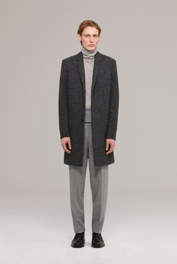 Japanese wool tailored coat with silk linen mix polo-neck